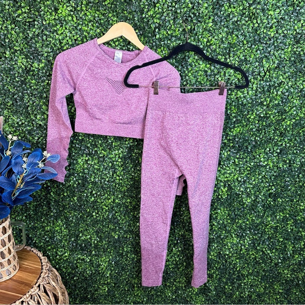 Mauve pink work outโ long sleeve crop top and matching leggings set nwt